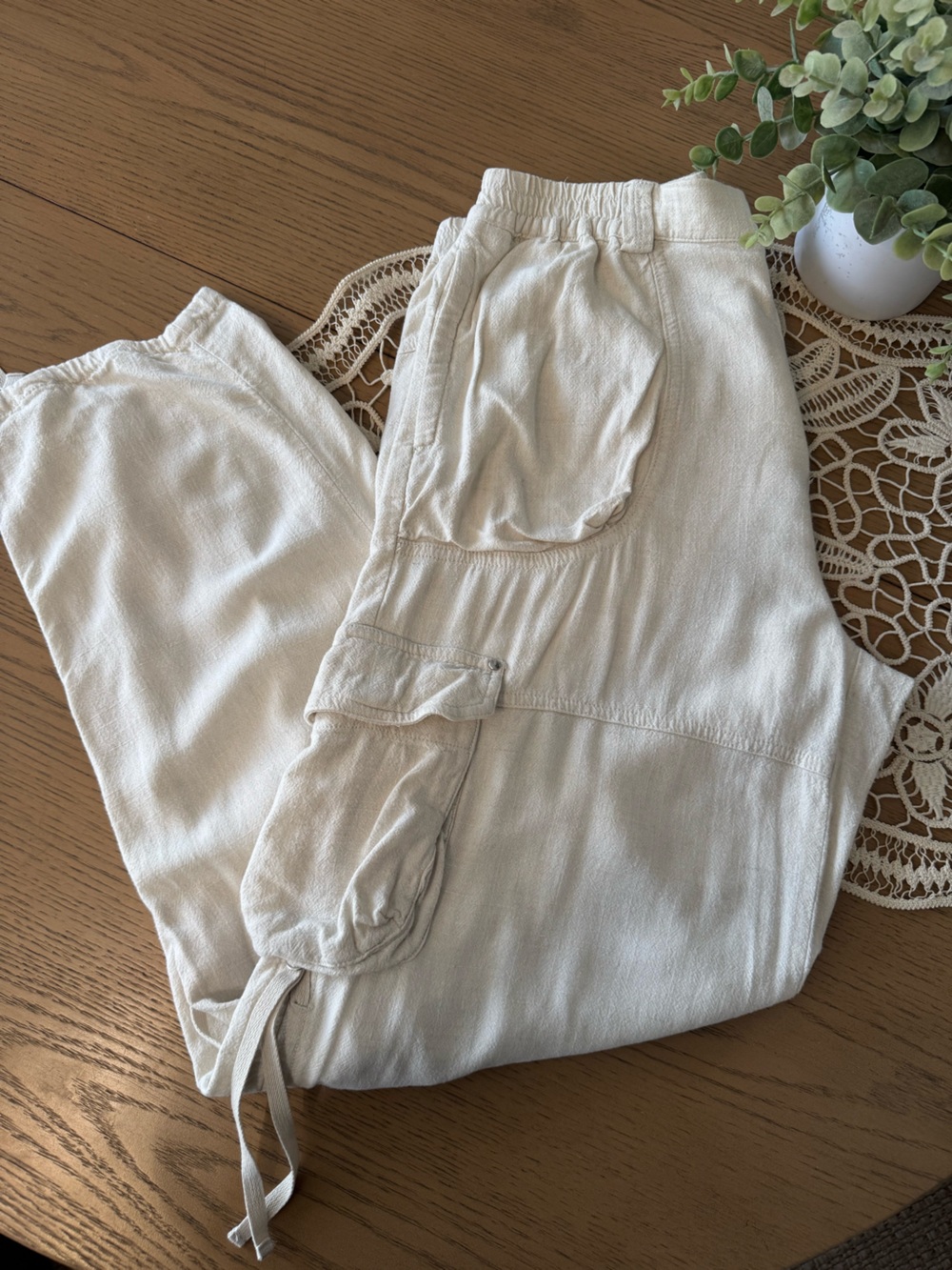 Anthropologie Cloth & Stone Linen Blend Wide Leg Pants XS Ivory Pull On